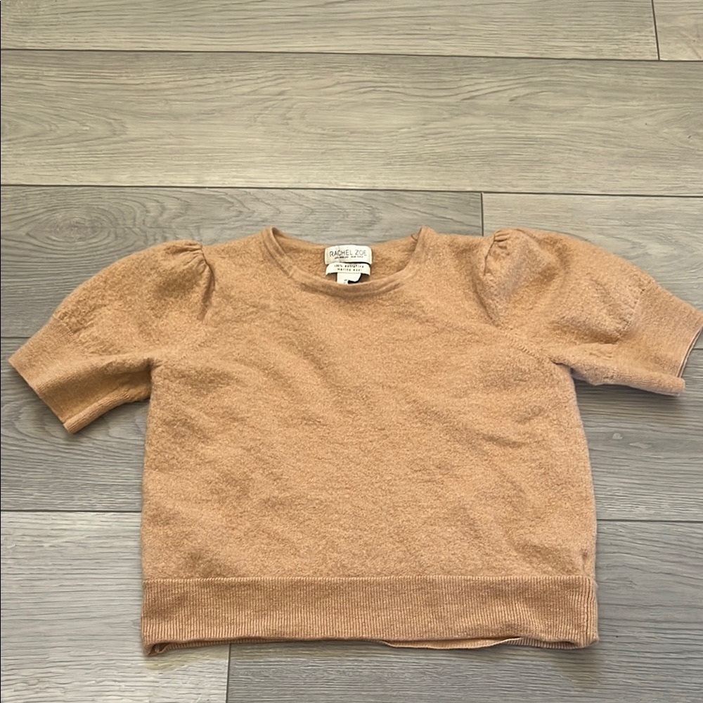 Rachel Zoe Tan Short Sleeve Tee 100% extrafine merino wool